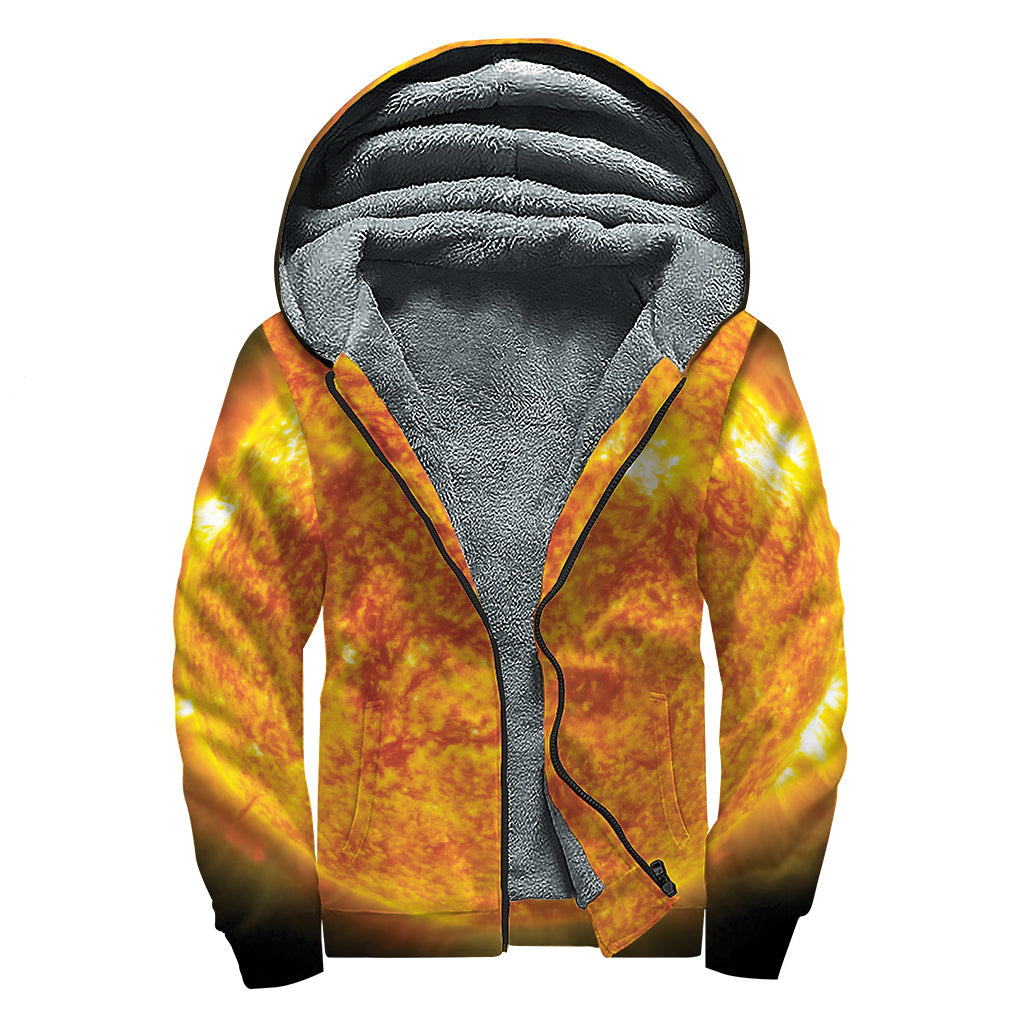 Flaming Sun Print Sherpa Lined Zip Up Hoodie: Embrace Your Inner Hippie Style - 1