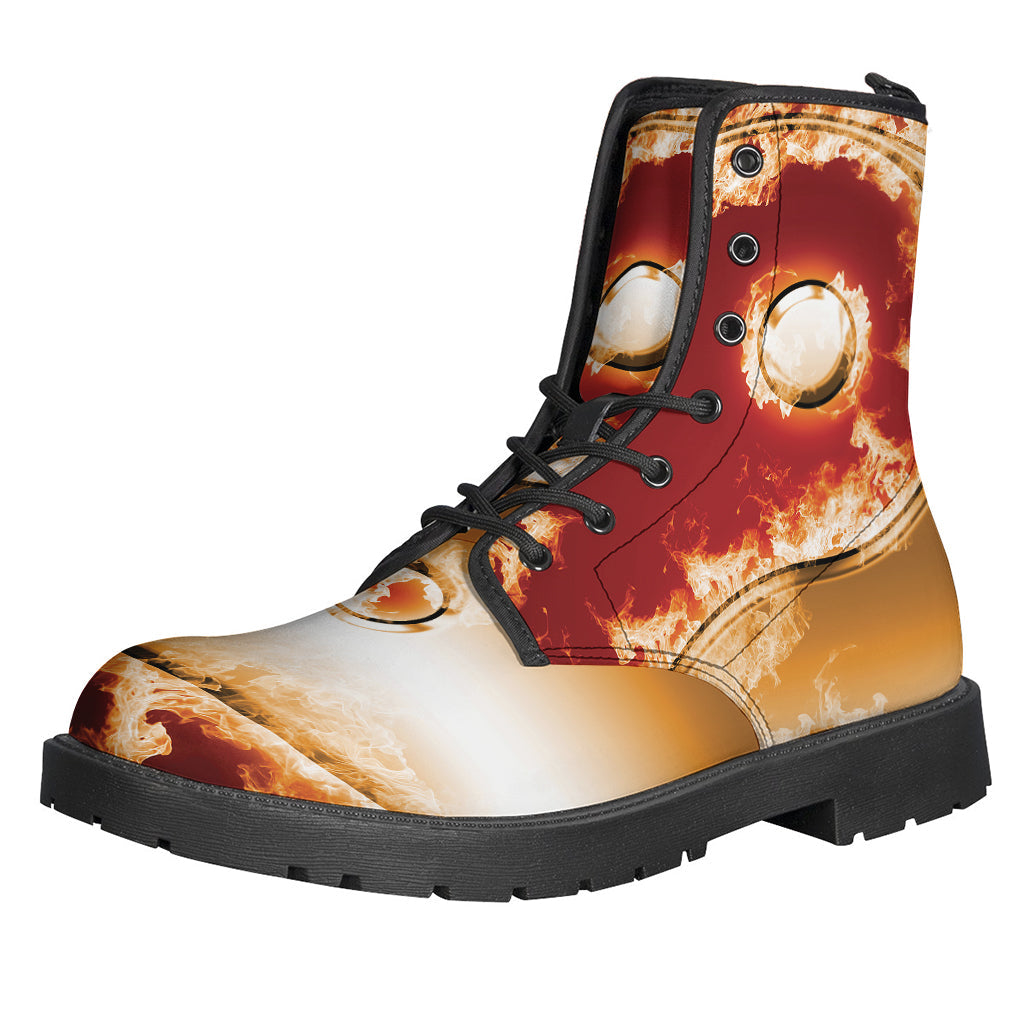 Flaming Yin Yang Print Leather Hippie Boots - 1