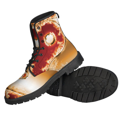 Flaming Yin Yang Print Leather Hippie Boots - 2