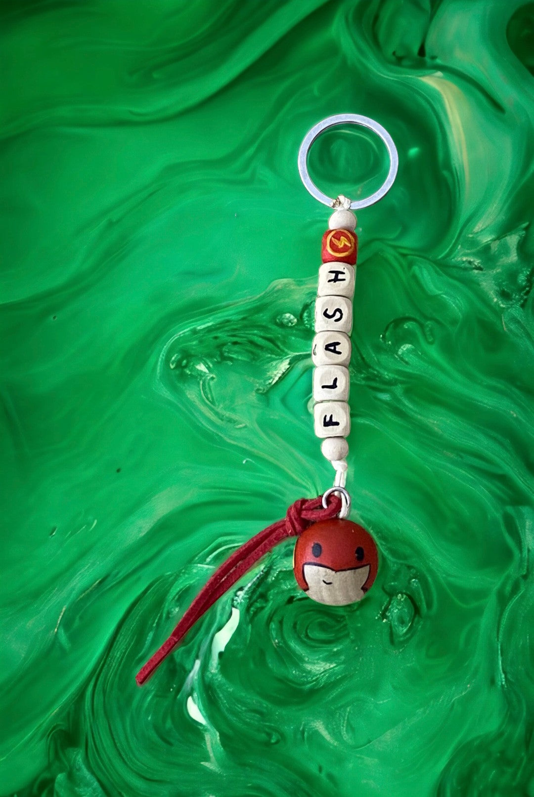 Emerald Blossoms - Flash Wooden Bead Keychain