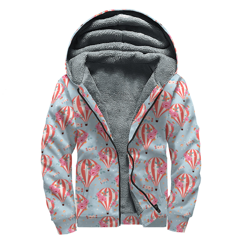 Groovy Floral Air Balloon Sherpa Lined Zip Up Hoodie for Free-Spirited Hippies - 1