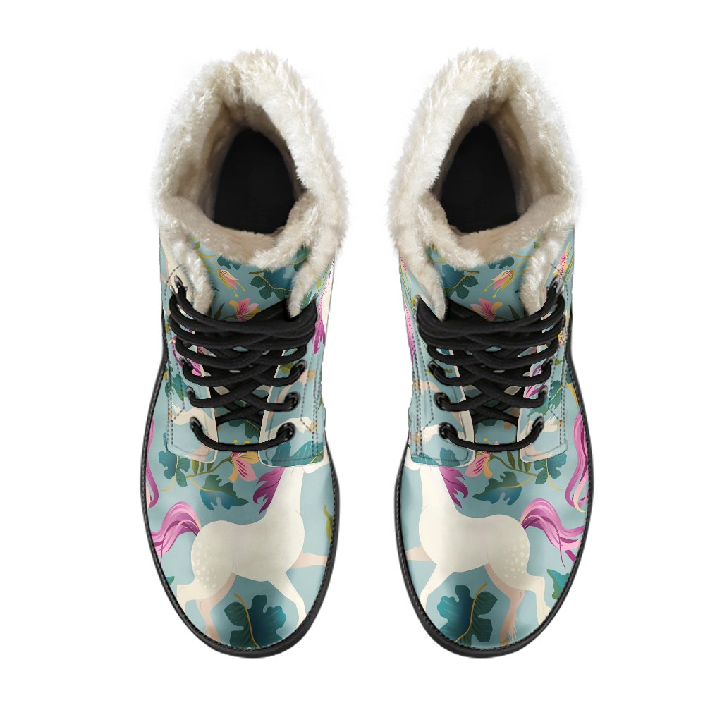 Floral Unicorn Pattern Print Faux Fur Leather Boots for the Ultimate Hippie Style - 4