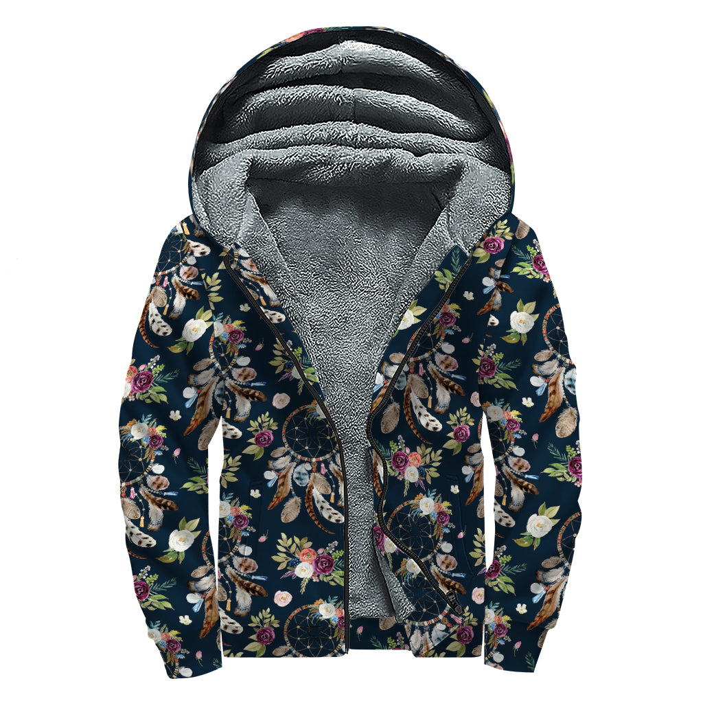 Flower Dream Catcher Sherpa Lined Zip Up Hoodie for Groovy Hippies - 1