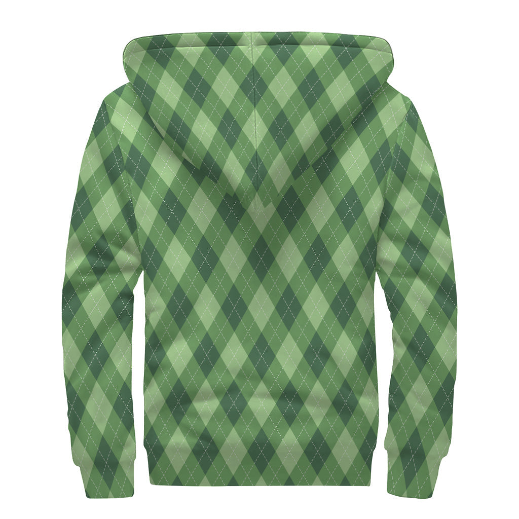 Forest Green Argyle Print Sherpa-Lined Zip Up Hoodie: Embrace Your Inner Hippie Style - 2