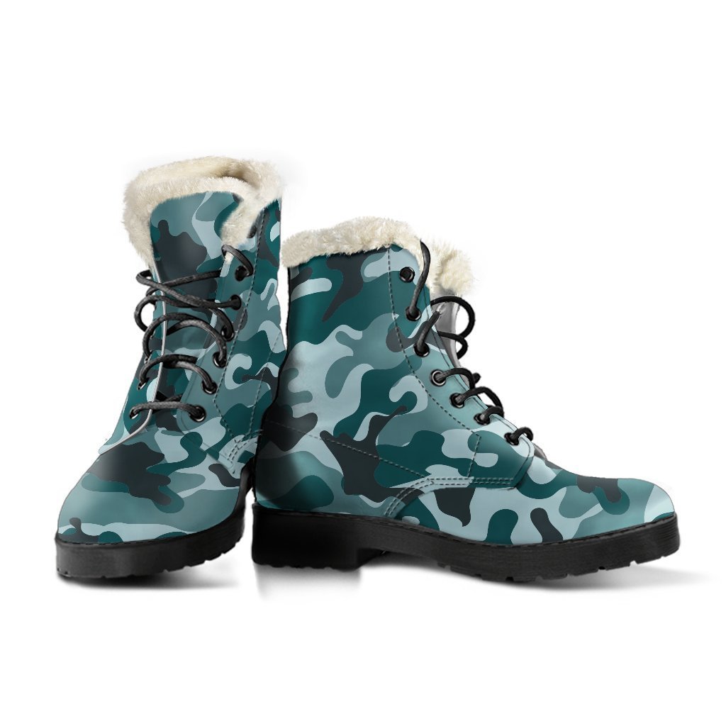 Groove in Style with Forest Green Camouflage Print Faux Fur Leather Boots - 3