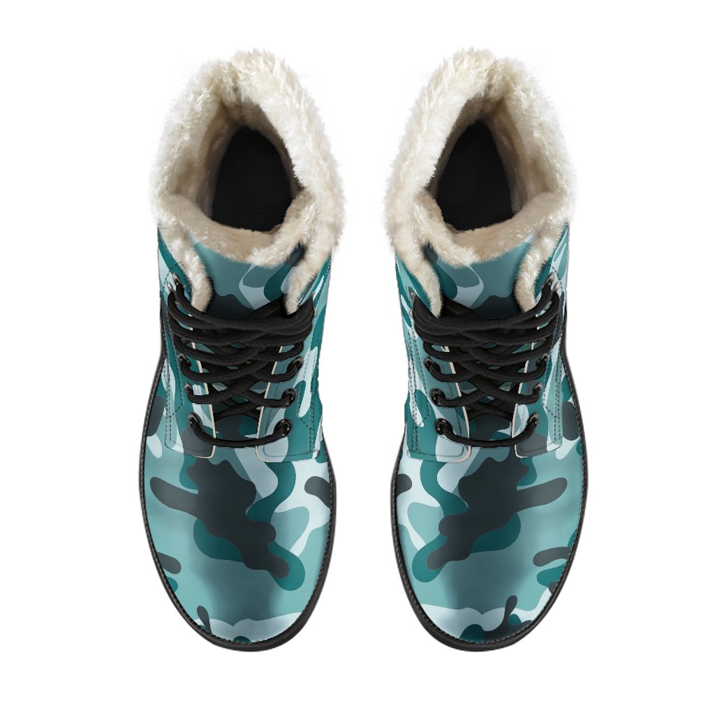 Groove in Style with Forest Green Camouflage Print Faux Fur Leather Boots - 4