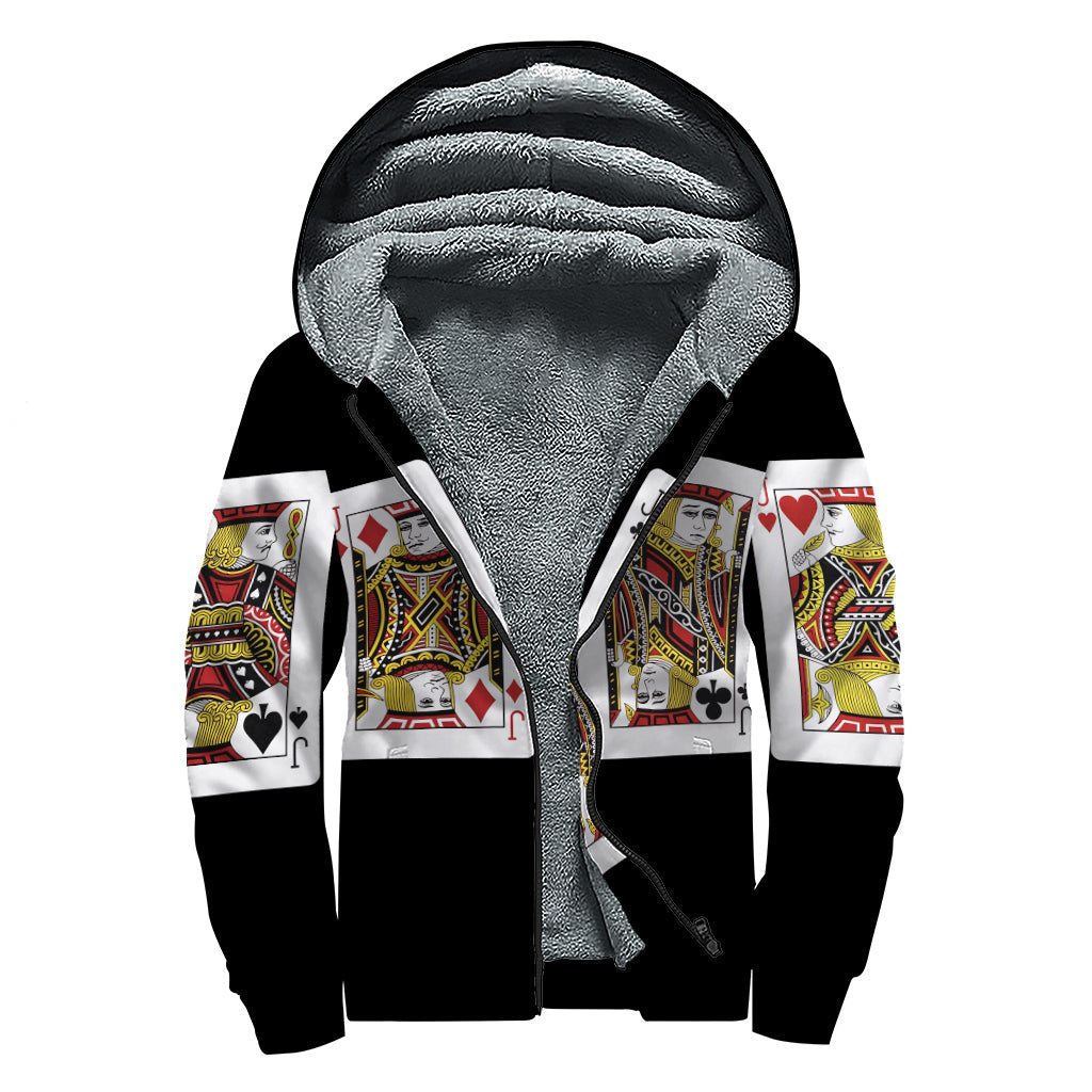 Four Jacks Playing Cards Sherpa Lined Zip Up Hoodie - Groovy Hippie Style - 1