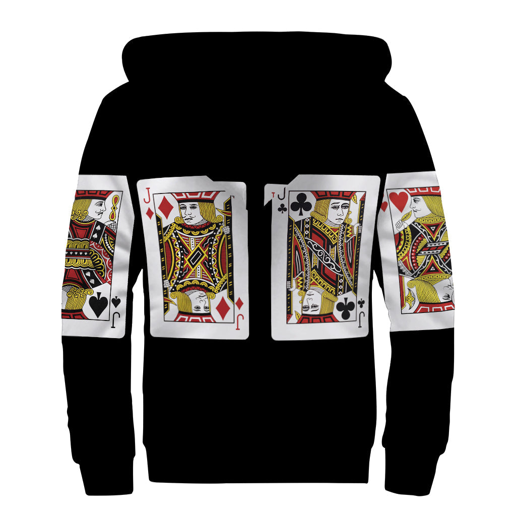 Four Jacks Playing Cards Sherpa Lined Zip Up Hoodie - Groovy Hippie Style - 2