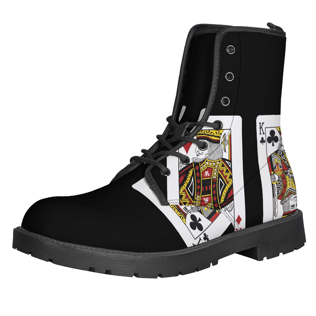 Four Kings Playing Cards Print Leather Lightweight Boots for the Free-Spirited Hippie - 1