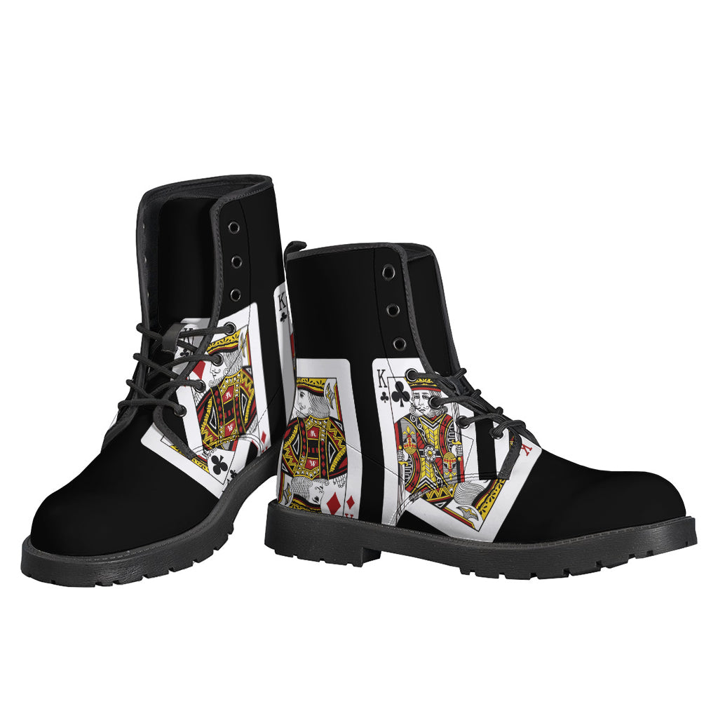 Four Kings Playing Cards Print Leather Lightweight Boots for the Free-Spirited Hippie - 3