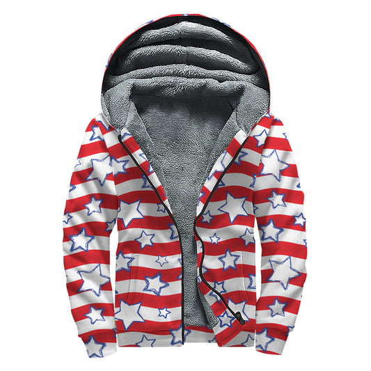 USA Star Print Sherpa-Lined Zip-Up Hoodie for the Psychedelic Soul - 1