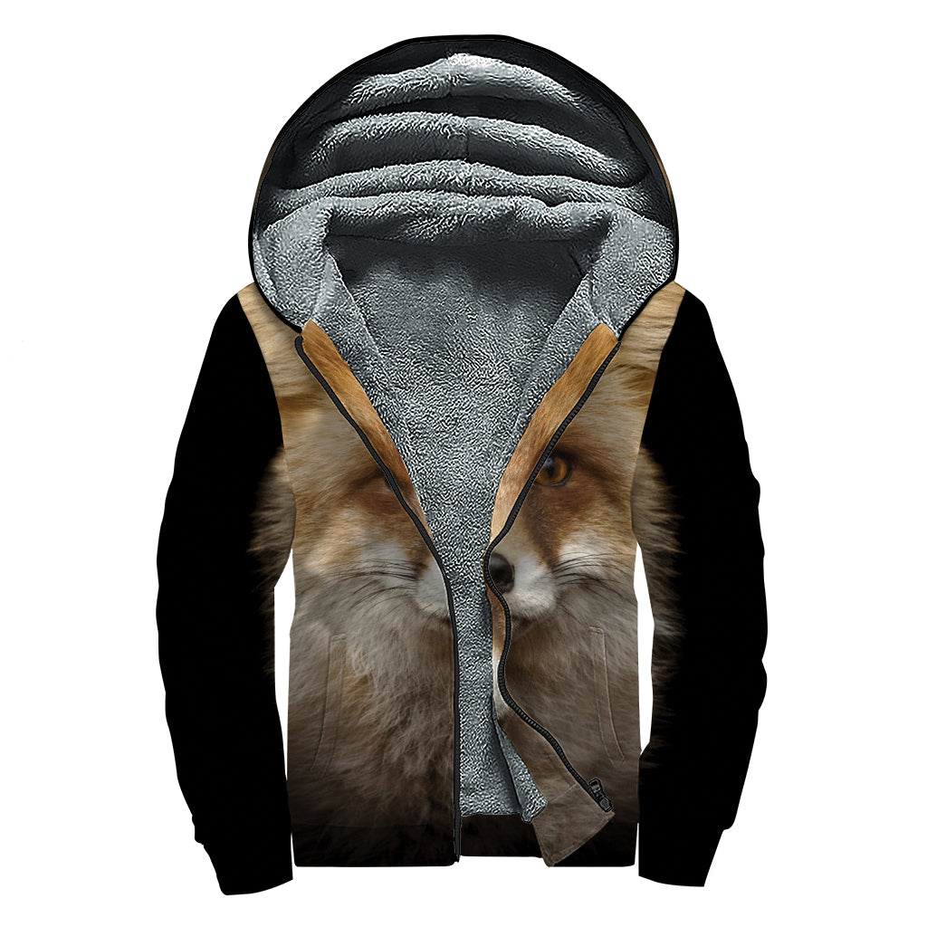 Fox Portrait Print Sherpa Lined Zip Up Hoodie: Embrace Your Inner Hippie Chic - 1