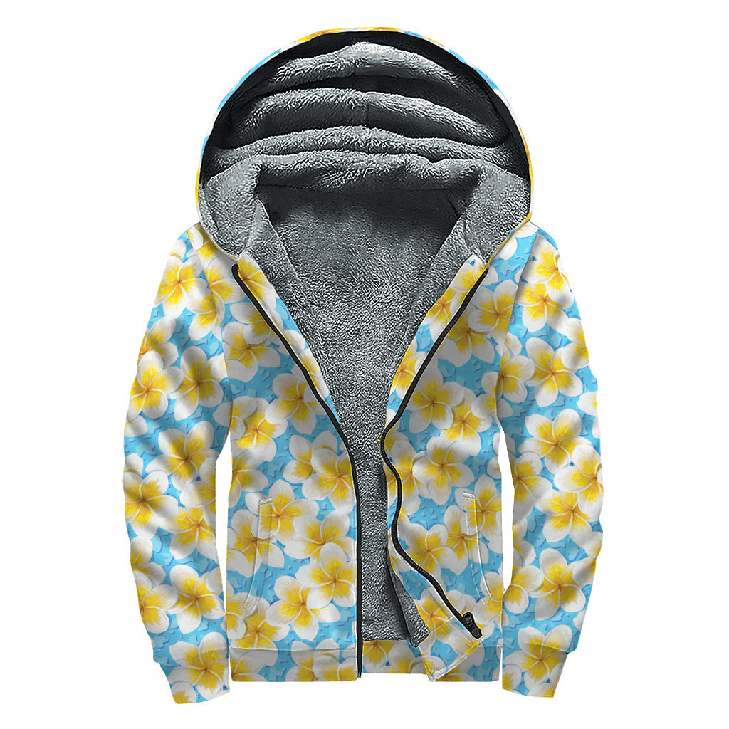 Frangipani on the Water: Sherpa-Lined Zip-Up Hoodie for Free-spirited Hippies - 1