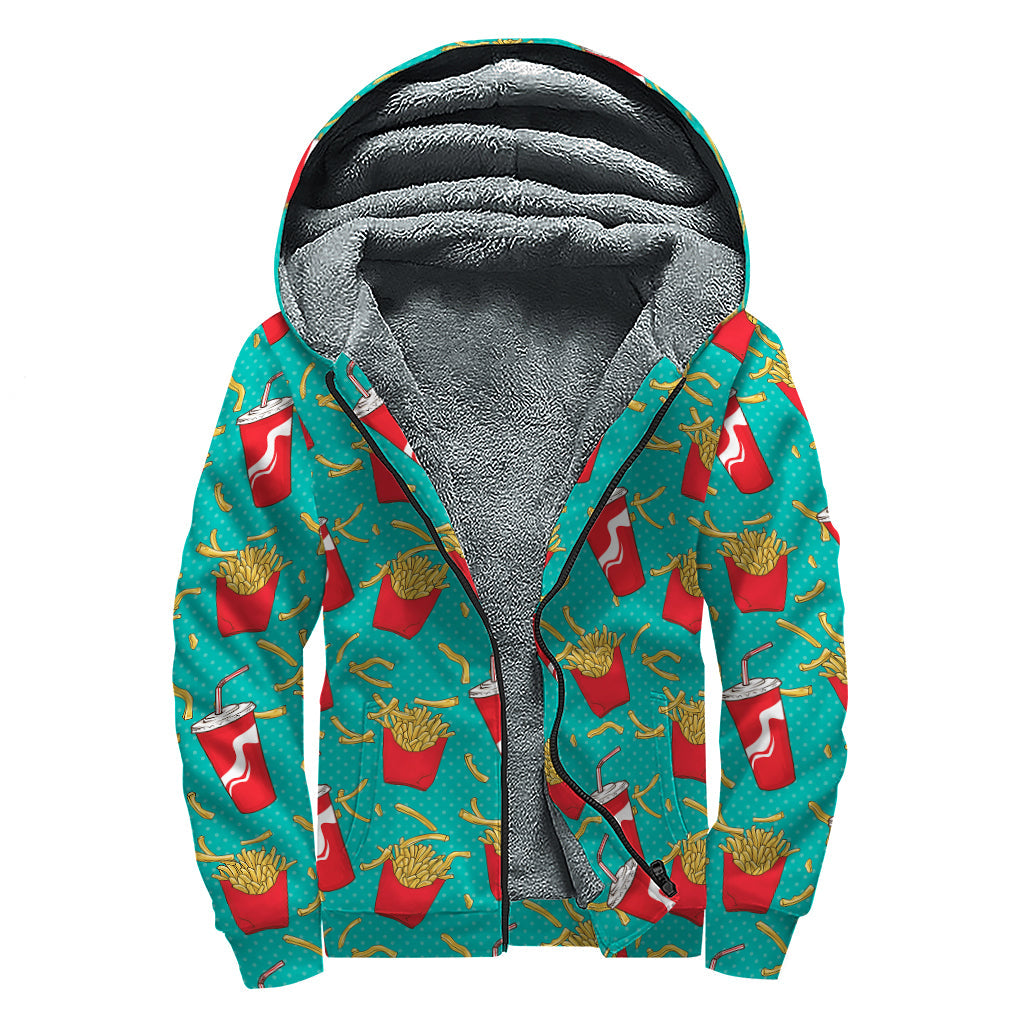 Groovy French Fries and Cola Pattern Sherpa Lined Zip Up Hoodie for the Free-Spirited Hippie - 1