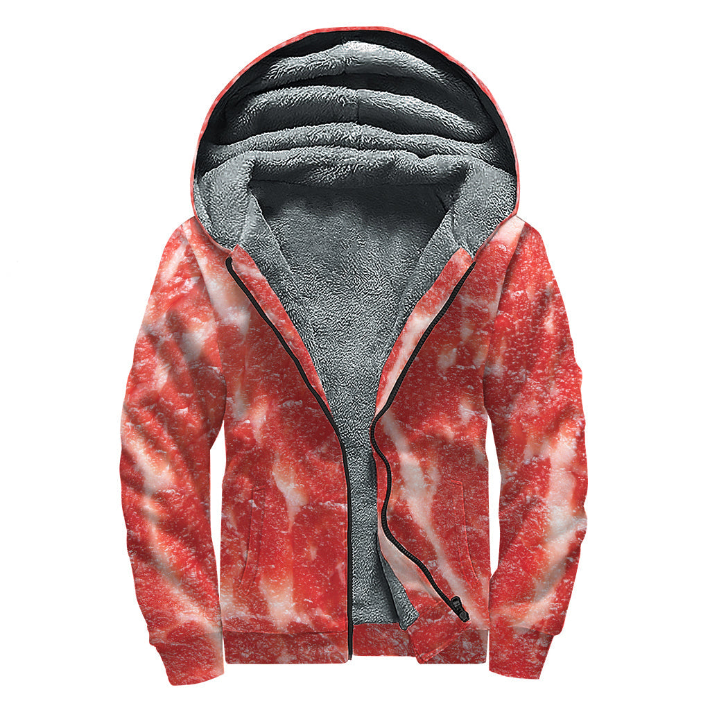 Groovy Fresh Meat Print Sherpa Lined Zip Up Hoodie for the Fashionable Hippie - 1