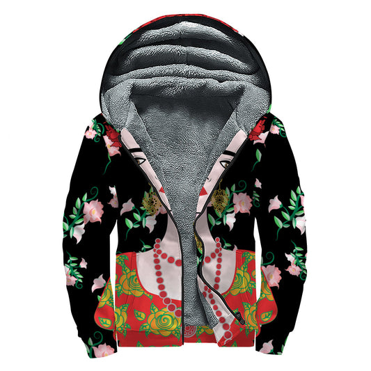 Groovy Frida Kahlo Flower Power Sherpa Zip Up Hoodie - 1