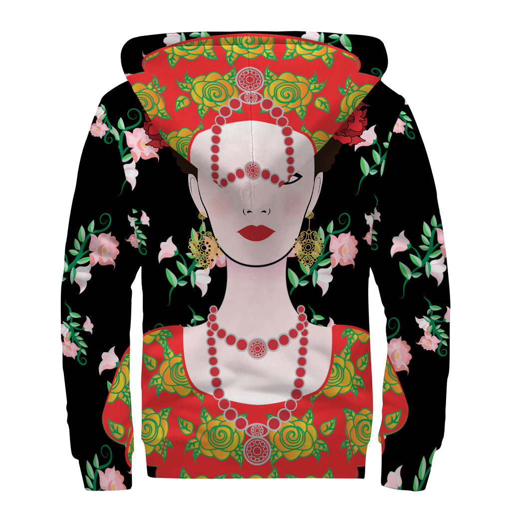 Groovy Frida Kahlo Flower Power Sherpa Zip Up Hoodie - 2