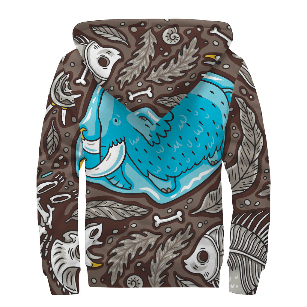 Frozen Mammoth and Fossil Print Sherpa Lined Zip Up Hoodie - Embrace Your Inner Hippie! - 2