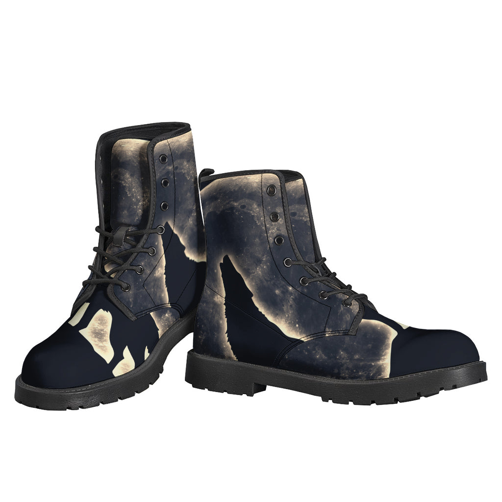 Howling Wolf Print Leather Boots for the Free-Spirited Hippie Soul - 3