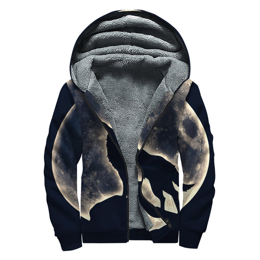 Full Moon Howling Wolf Sherpa Lined Zip Up Hoodie: Embrace Your Inner Hippie Style - 1