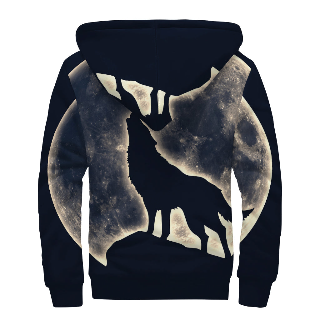 Full Moon Howling Wolf Sherpa Lined Zip Up Hoodie: Embrace Your Inner Hippie Style - 2