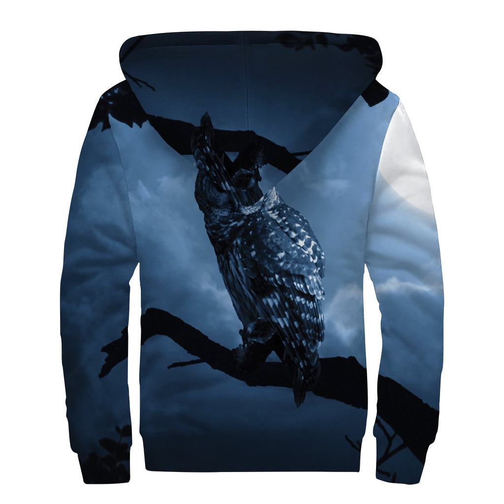 Groovy Full Moon Night Owl Print Sherpa Lined Zip Up Hoodie for the Free-Spirited Hippie - 2