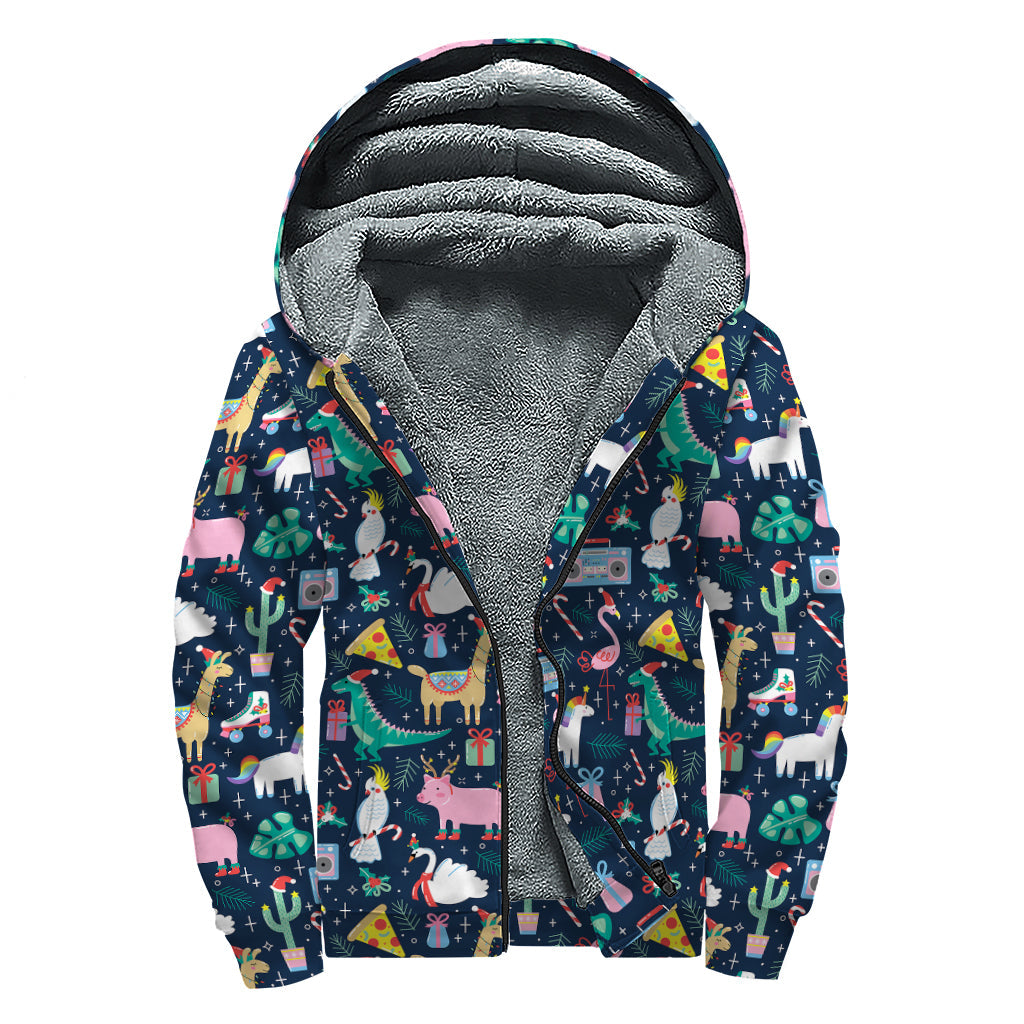 Groovy Christmas Animals Sherpa-Lined Zip Up Hoodie for Hippies - 1