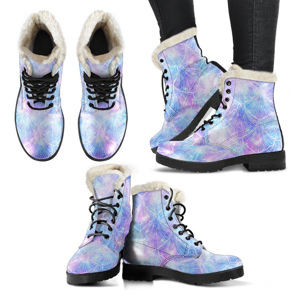 Galaxy Mermaid Scales Faux Fur Leather Boots: Embrace your Inner Hippie Style - 2