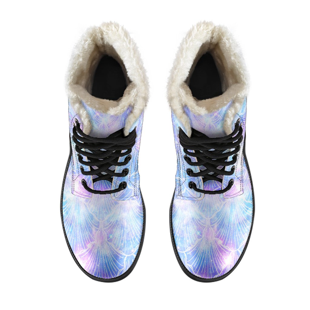 Galaxy Mermaid Scales Faux Fur Leather Boots: Embrace your Inner Hippie Style - 4