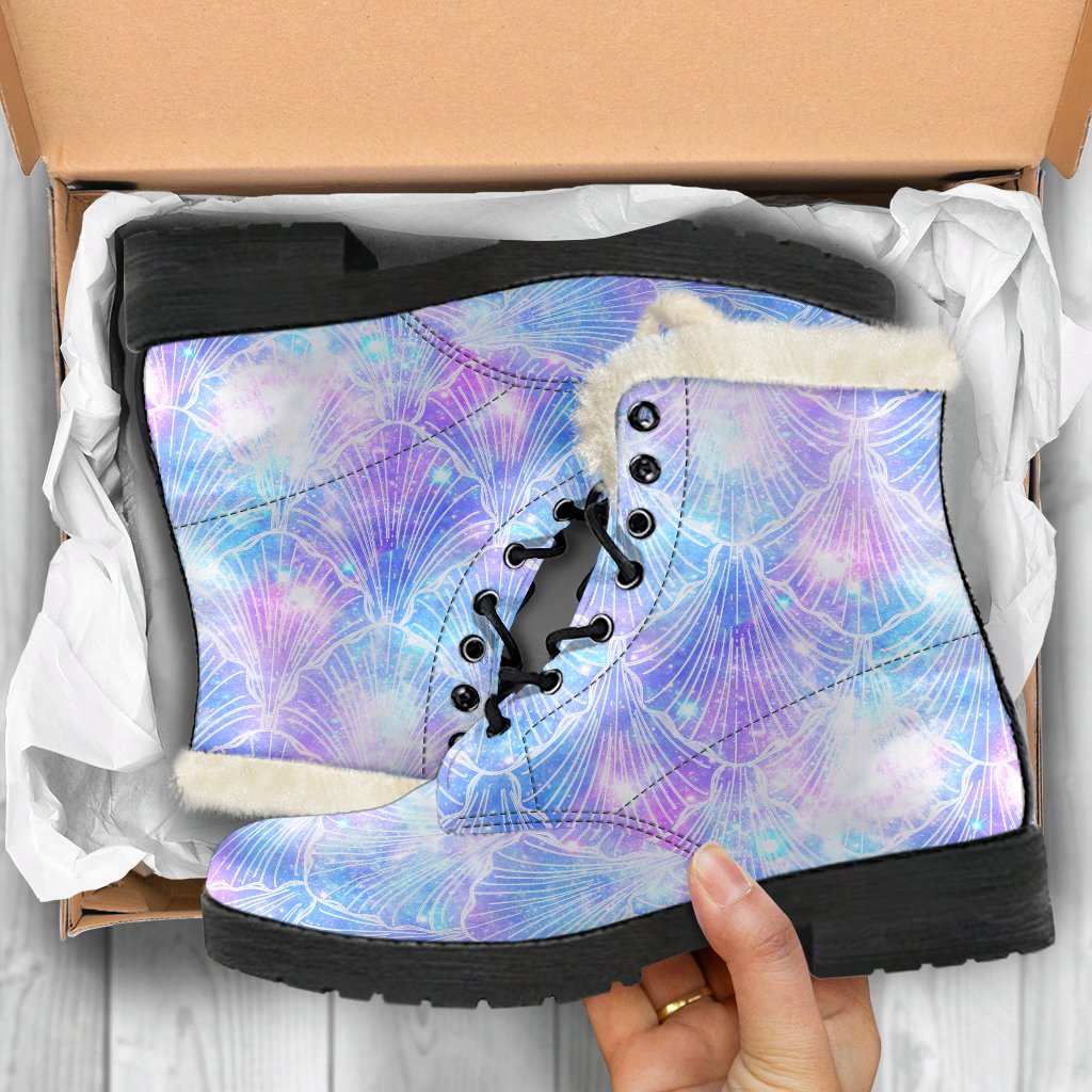 Galaxy Mermaid Scales Faux Fur Leather Boots: Embrace your Inner Hippie Style - 5