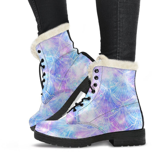 Galaxy Mermaid Scales Faux Fur Leather Boots: Embrace your Inner Hippie Style - 1