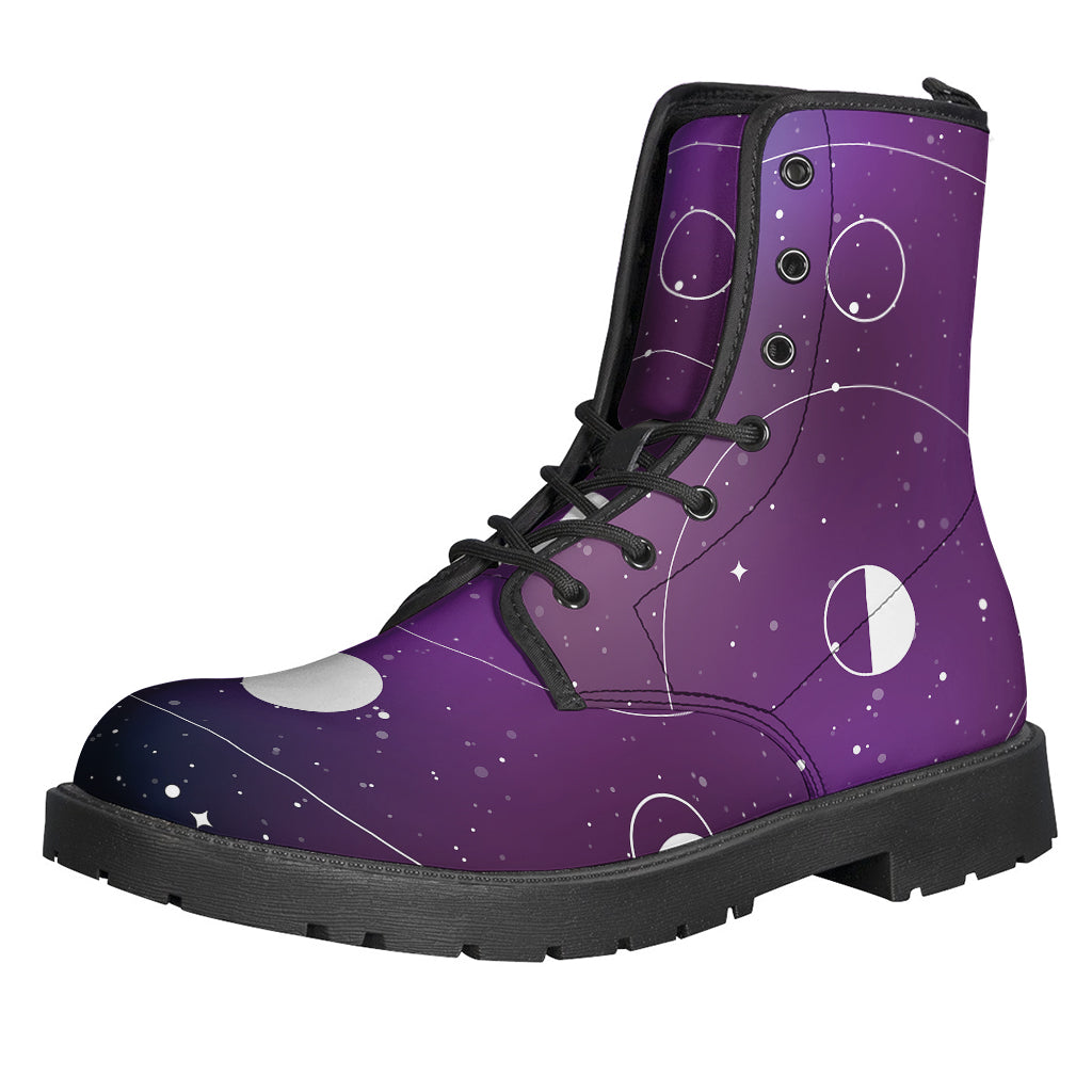 Galaxy Moon Phase Leather Boots: Embrace Your Inner Hippie Style - 1