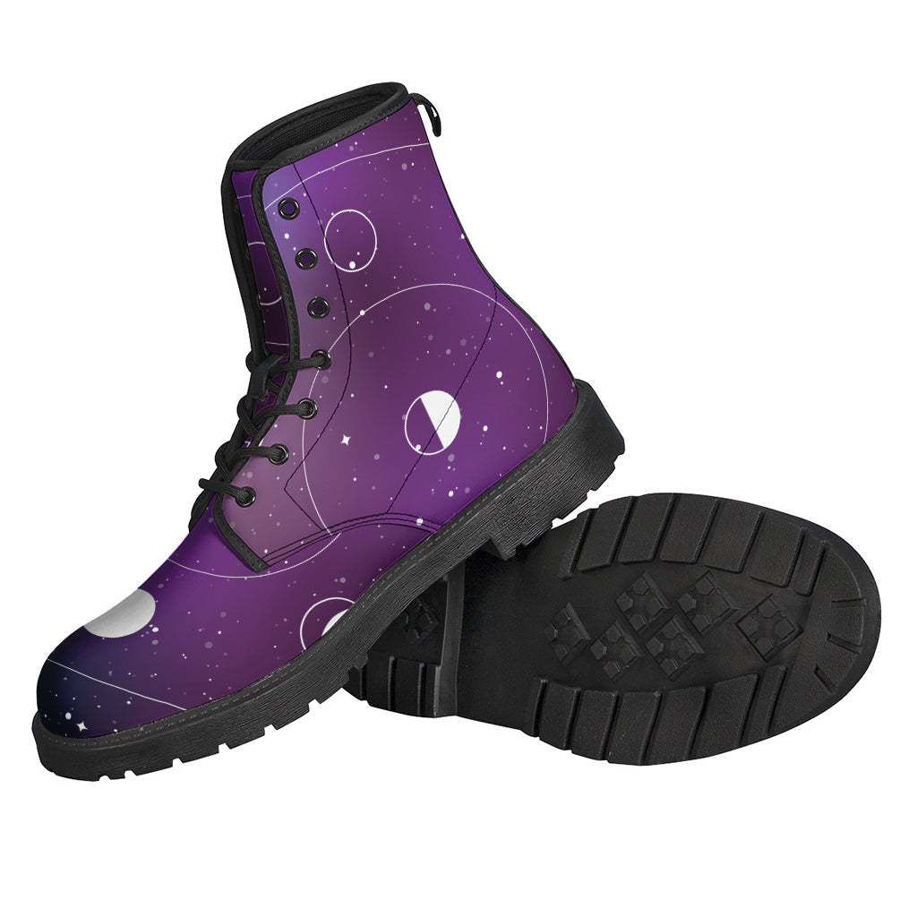 Galaxy Moon Phase Leather Boots: Embrace Your Inner Hippie Style - 2