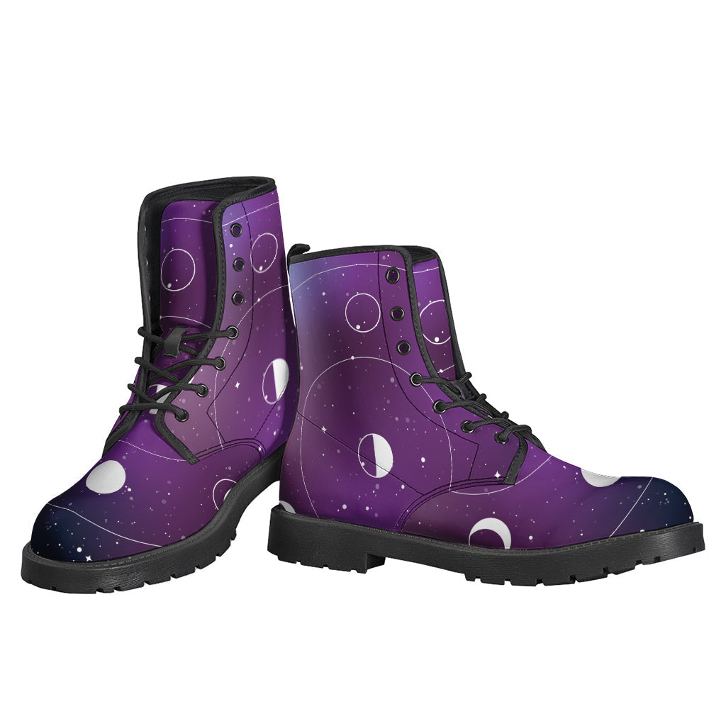 Galaxy Moon Phase Leather Boots: Embrace Your Inner Hippie Style - 3