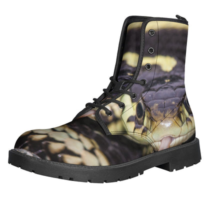 Garter Snake Print Leather Boots: Stylish Hippies' Lightweight Footwear - 1