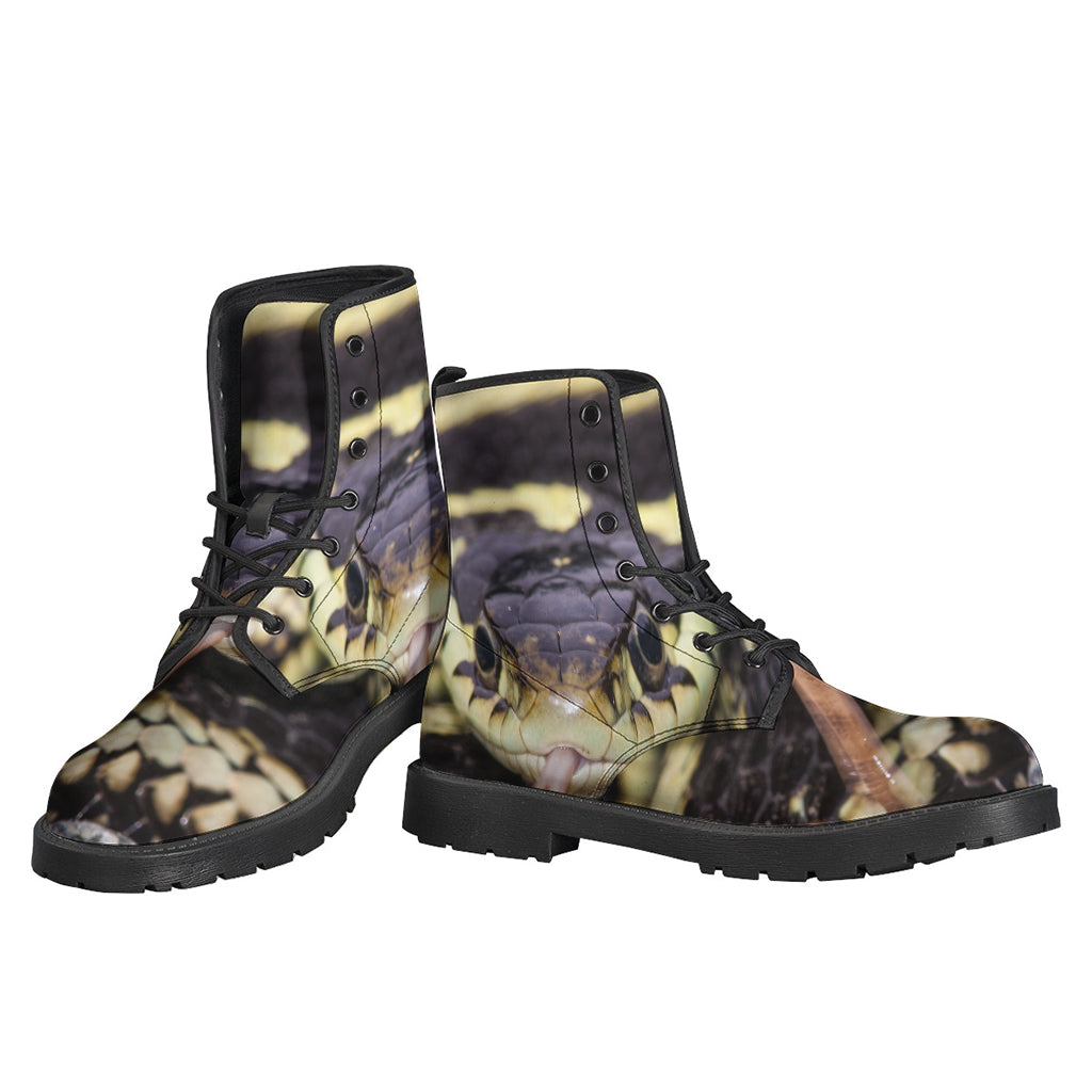 Garter Snake Print Leather Boots: Stylish Hippies' Lightweight Footwear - 3