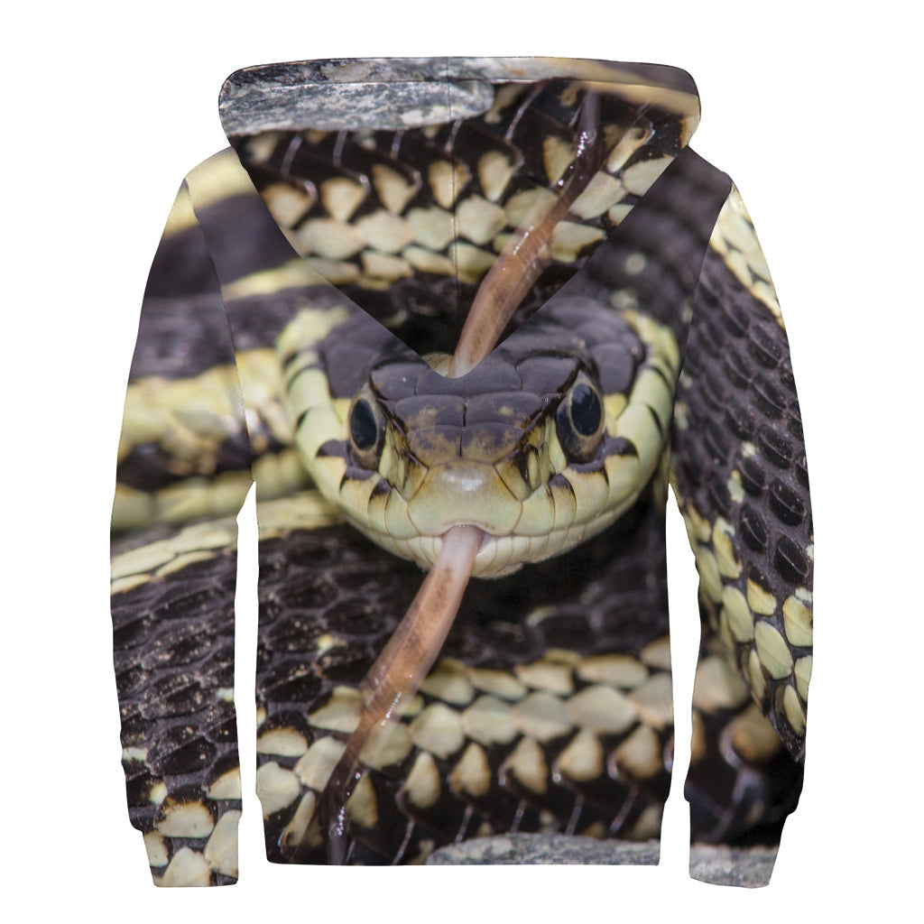 Garter Snake Print Sherpa Lined Zip Up Hoodie for Groovy Hippies - 2