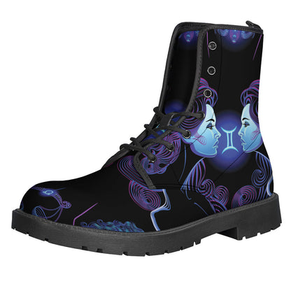 Boho Bliss: Gemini and Astrological Signs Print Leather Boots for Groovy Hippies - 1