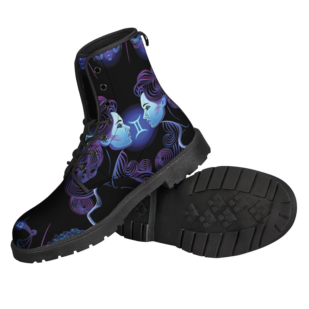 Boho Bliss: Gemini and Astrological Signs Print Leather Boots for Groovy Hippies - 2