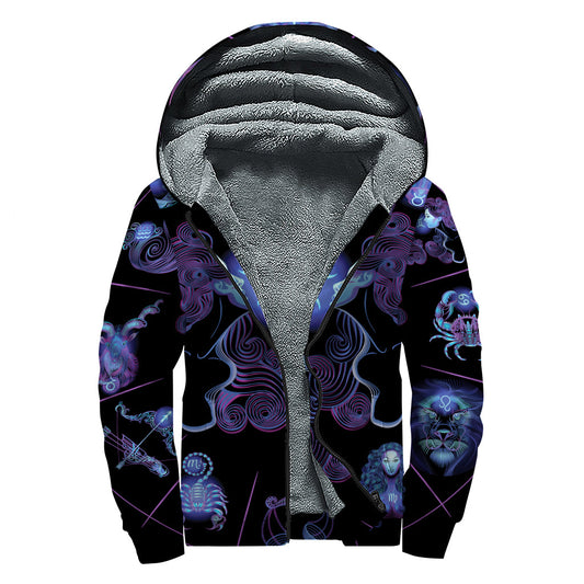 Zodiac Vibes: Gemini and Astrological Signs Sherpa Lined Zip Up Hoodie - 1