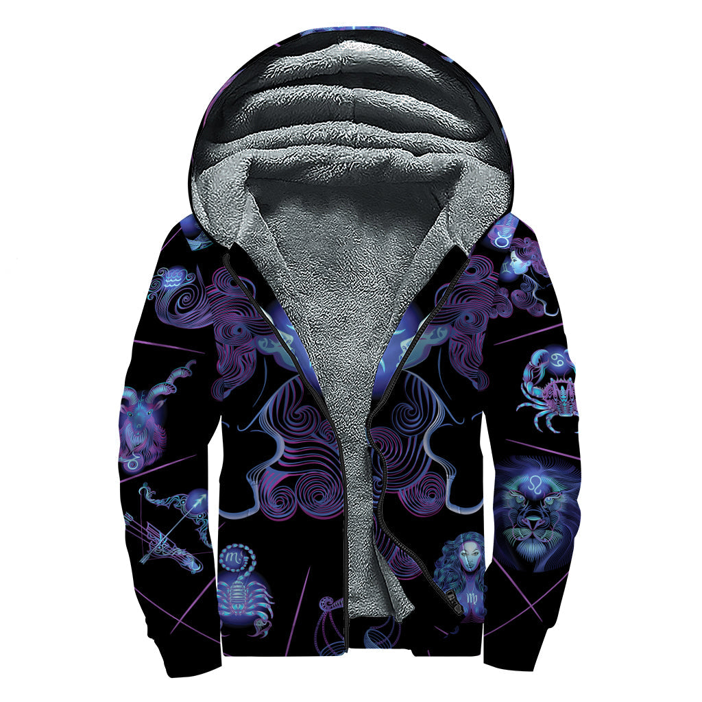 Zodiac Vibes: Gemini and Astrological Signs Sherpa Lined Zip Up Hoodie - 1