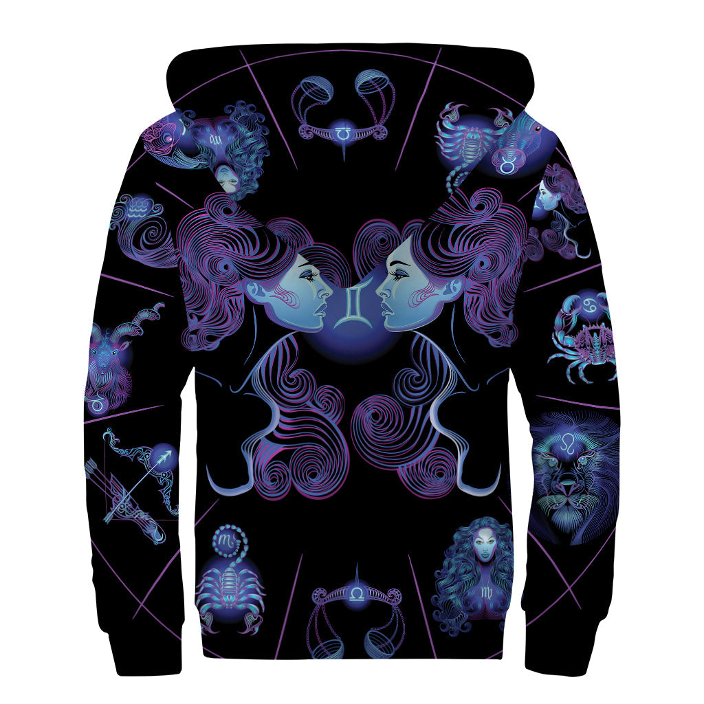 Zodiac Vibes: Gemini and Astrological Signs Sherpa Lined Zip Up Hoodie - 2