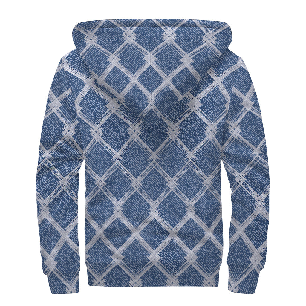 Geometric Denim Jeans Pattern Print Sherpa Lined Zip Up Hoodie: Embrace Your Inner Hippie - 2