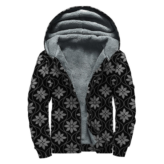 Geometric Dot Flower Pattern Print Sherpa Lined Zip Up Hoodie - Embrace Your Inner Hippie - 1