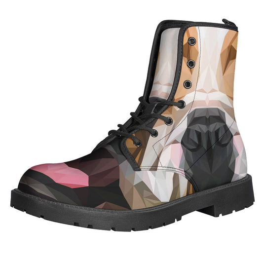 Groovy Geometric English Bulldog Print Leather Boots for the Free-Spirited Hippie - 1