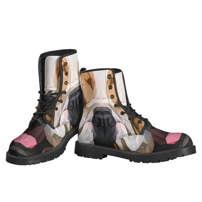 Groovy Geometric English Bulldog Print Leather Boots for the Free-Spirited Hippie - 3