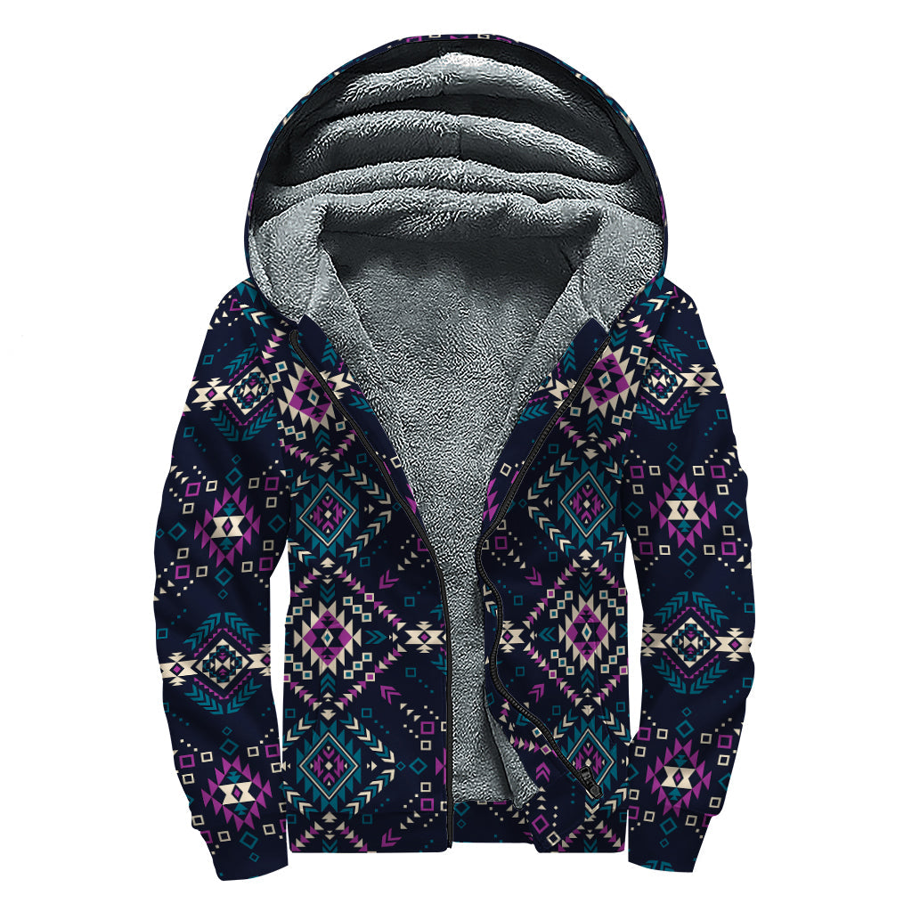 Geometric Ethic Navajo Print Hippie Sherpa Hoodie - 1