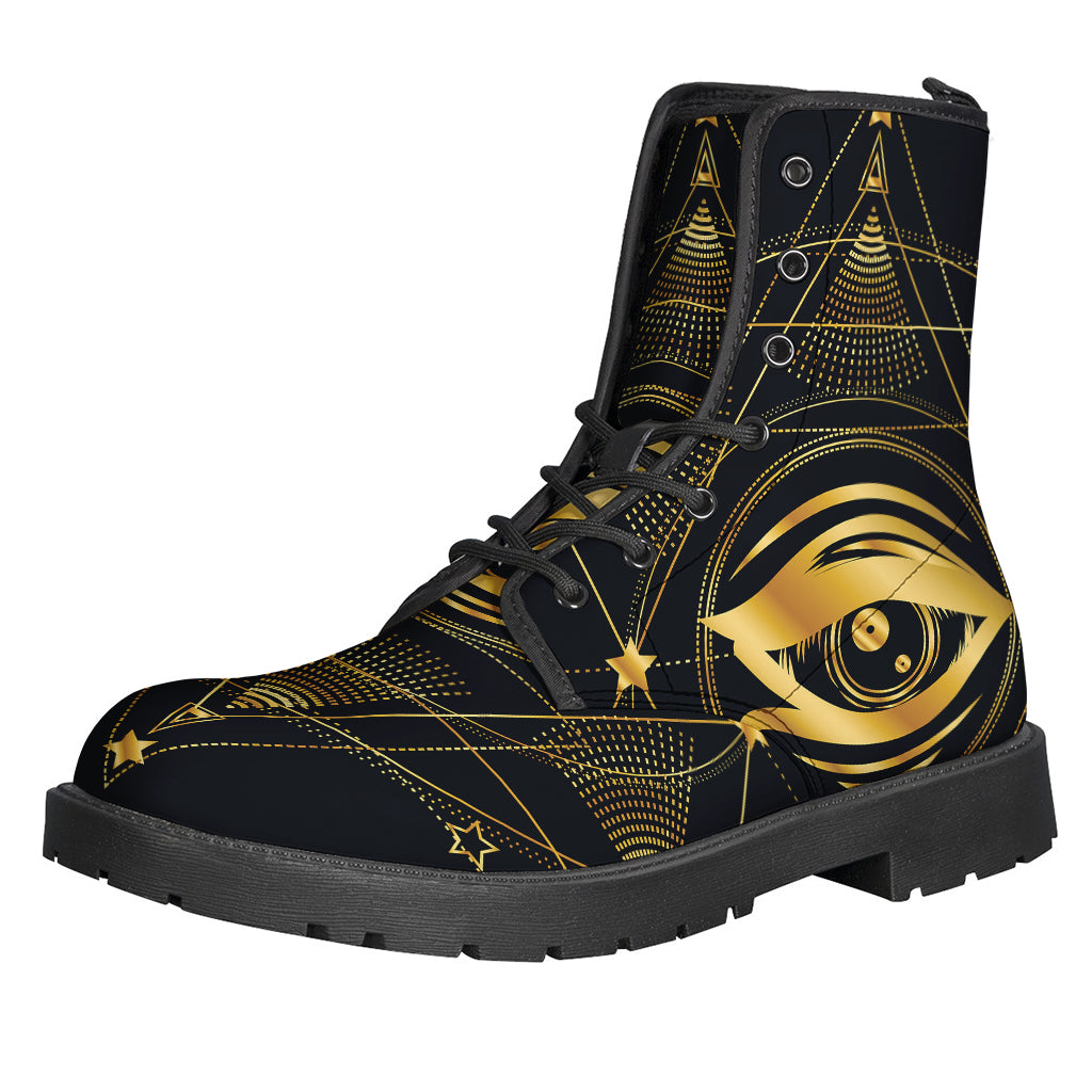 Geometric Eye of Providence Leather Boots for the Free-Spirited Hippies - 1