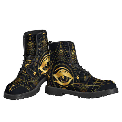 Geometric Eye of Providence Leather Boots for the Free-Spirited Hippies - 3