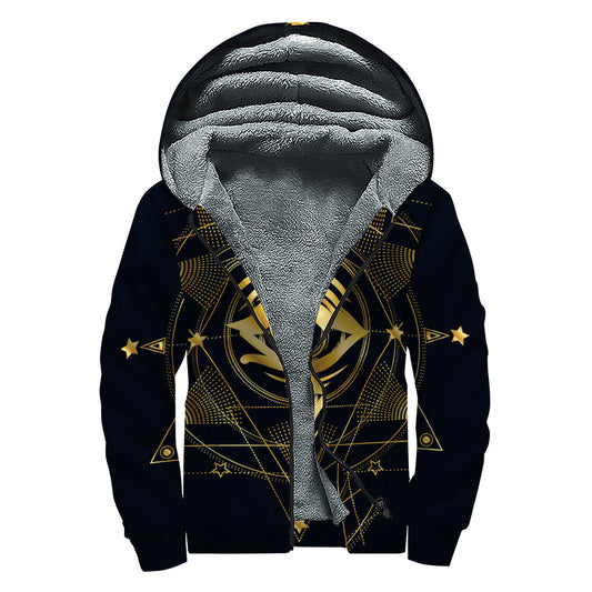 Geometric Eye of Providence Hippie Style Sherpa Lined Zip Up Hoodie - 1